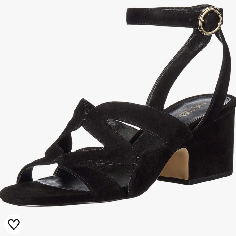 Michael Kors Annalee Mid Black Suede Sandal Block Heel  Size 8